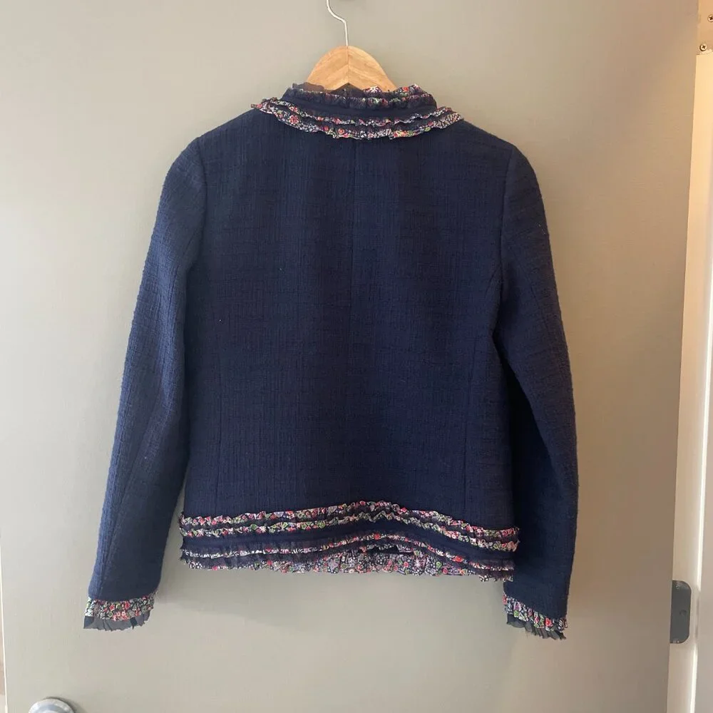 NWT J.Crew Cotton Tweed Lady Jacket Liberty Floral Trim Navy Size 0